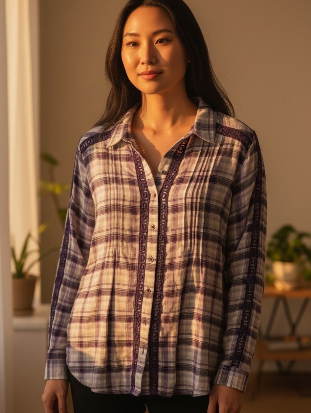 Christopher & Banks Purple Plaid Blouse